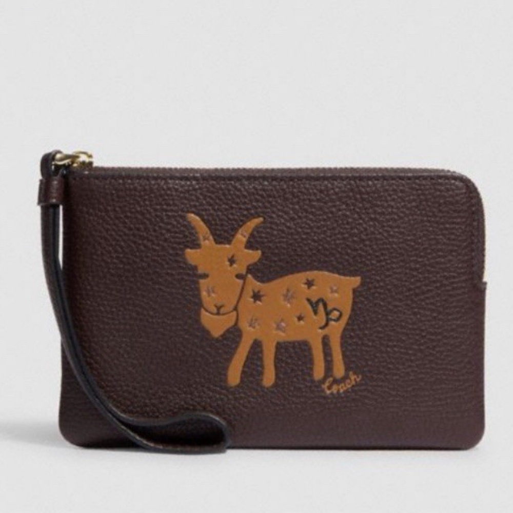 NWT Coach x Zodiac Corner Zip Wristlet In Canvas Leather With Capricorn CF539